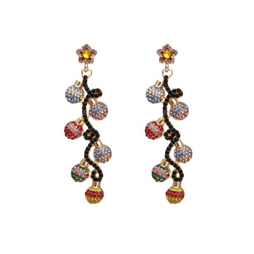 Zinc Alloy Rhinestone Drop Earring, gold color plated, fashion jewelry & for woman & with rhinestone, multi-colored 