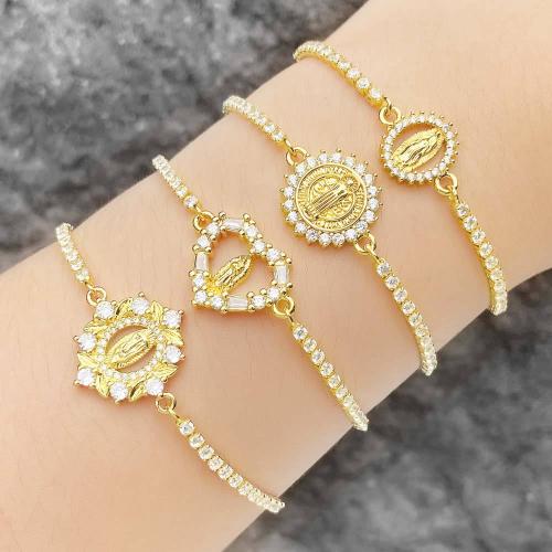 Bracelet cubique en laiton zircon pavent, avec 8cm chaînes de rallonge, Placage de couleur d'or, bijoux de mode & modèles différents pour le choix & pavé de micro zircon, doré cm, Vendu par PC[