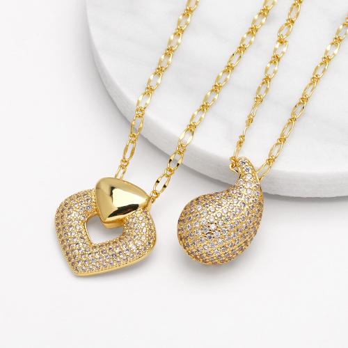 Collier en laiton cubique Zircon Micro Pave, avec 5cm chaînes de rallonge, Placage de couleur d'or, bijoux de mode & modèles différents pour le choix & pavé de micro zircon, doré cm, Vendu par PC