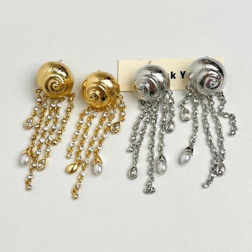 Zinc Alloy Drop Earring, with Plastic Pearl, Shell, plated, fashion jewelry & for woman & with rhinestone 