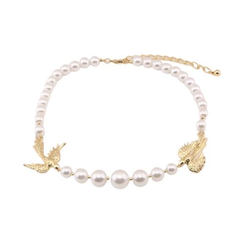 Plastic Pearl Necklace, with Zinc Alloy, plated, fashion jewelry & for woman, gold Approx 54 cm 