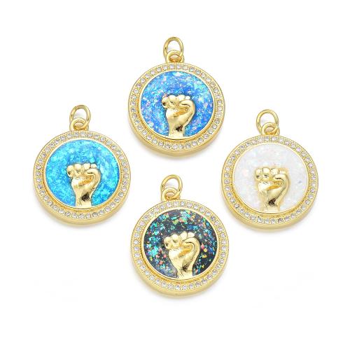 Cubic Zirconia Micro Pave Brass Pendant, with Opal, plated, DIY & micro pave cubic zirconia 