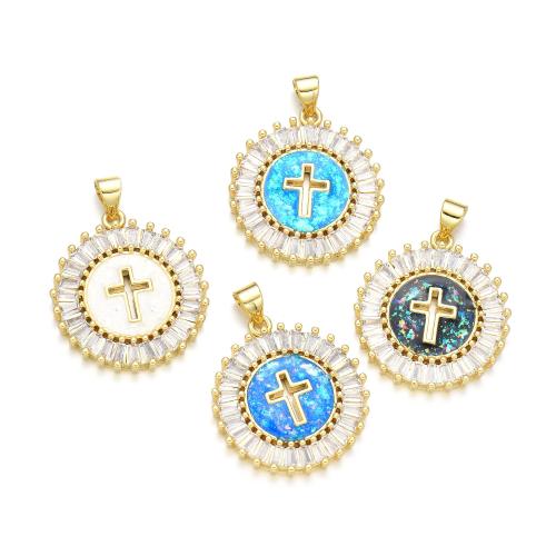 Cubic Zirconia Micro Pave Brass Pendant, with Opal, plated, DIY & micro pave cubic zirconia 