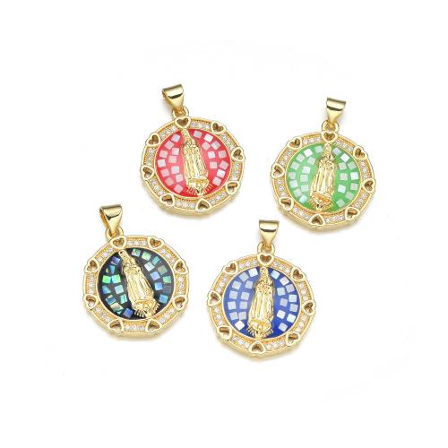 Cubic Zirconia Micro Pave Brass Pendant, with Shell, plated, DIY & micro pave cubic zirconia & enamel 