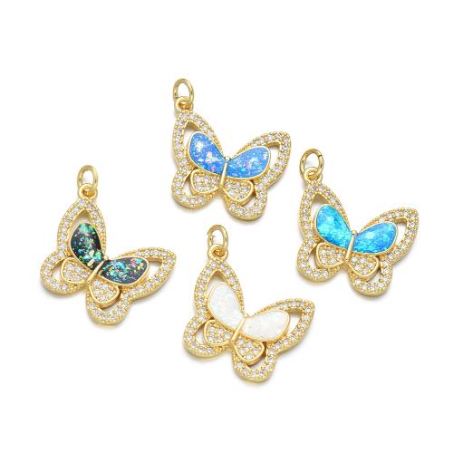 Cubic Zirconia Micro Pave Brass Pendant, with Opal, Butterfly, plated, DIY & micro pave cubic zirconia 