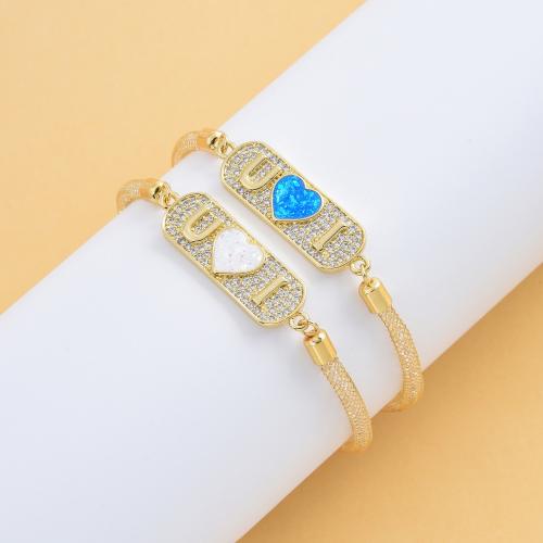 Cubic Zirconia Micro Pave Brass Bracelet, with Opal, with 5CM extender chain, plated, micro pave cubic zirconia & for woman Approx 14 cm 