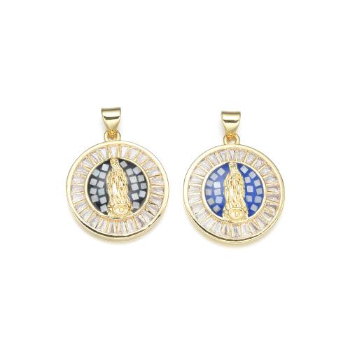 Cubic Zirconia Micro Pave Brass Pendant, with Shell, plated, DIY & micro pave cubic zirconia & enamel 