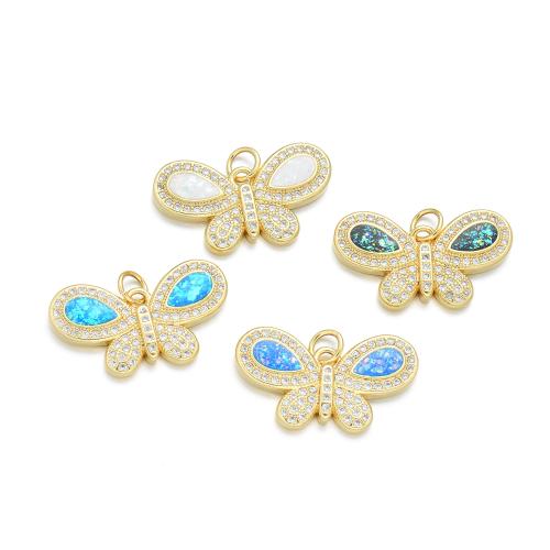 Cubic Zirconia Micro Pave Brass Pendant, with Opal, Butterfly, plated, DIY & micro pave cubic zirconia 