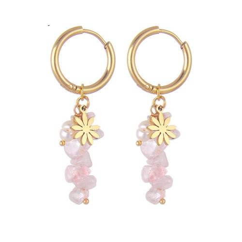 Gemstone Drop Earring, 304 Stainless Steel, with Gemstone & Plastic Pearl, plated & for woman 