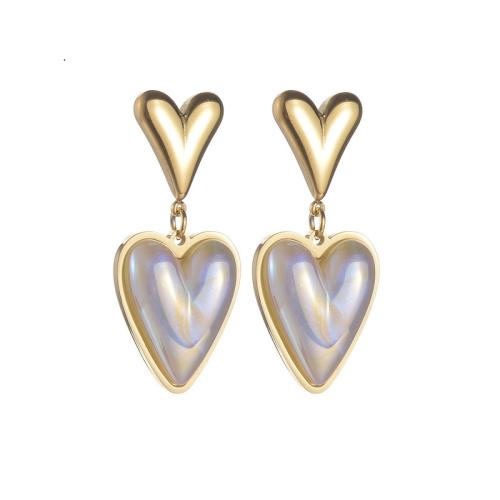 Resin Drop Earring, 304 Stainless Steel, with Resin, Heart, plated, for woman, gold 