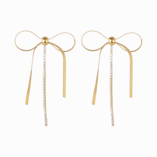 Stainless Steel Cubic Zirconia Stud Earring, 304 Stainless Steel, Bowknot, plated, micro pave cubic zirconia & for woman, gold 