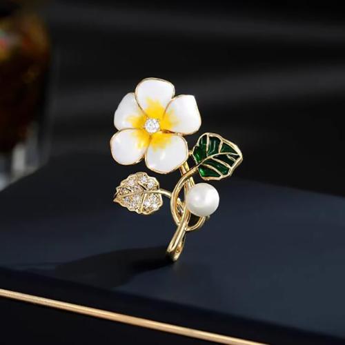 Zinc Alloy Jewelry Brooch, with Plastic Pearl, for woman & enamel & with rhinestone 