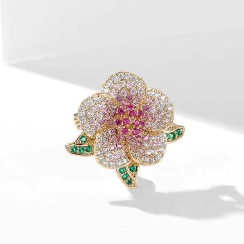 Zinc Alloy Jewelry Brooch, plated, for woman & with rhinestone, golden 