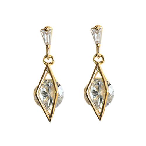 Brass Drop Earring, Geometrical Pattern, gold color plated, for woman & with cubic zirconia & hollow 