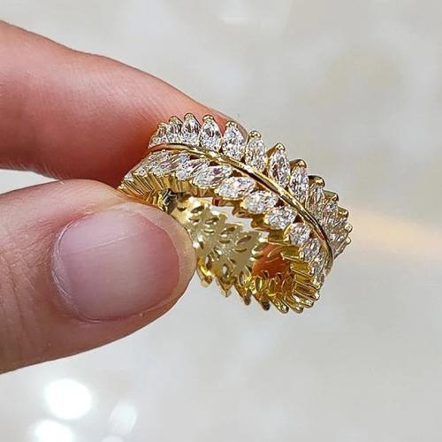 Brass Finger Ring, Leaf, plated & micro pave cubic zirconia & for woman US Ring 