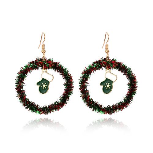 Pendientes de Navidad, aleación de zinc, chapado en color dorado, Diseño de Navidad & Joyería & diferentes patrones para la opción & para mujer & esmalte, más colores para la opción, 60x45mm, Vendido por Par