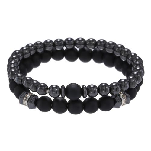 Gemstone Bracelets, Abrazine Stone, with Hematite & Brass, 2 pieces & fashion jewelry & for man, black, 8mm Approx 18.5-19.5 cm 