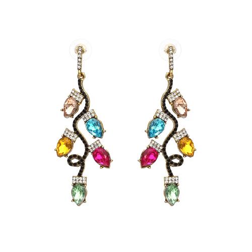 Zinc Alloy Rhinestone Drop Earring, with Resin Rhinestone, Leaf, gold color plated, fashion jewelry & for woman & with rhinestone, multi-colored 