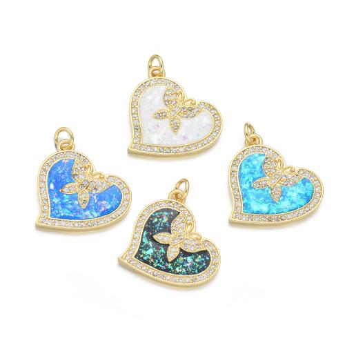 Cubic Zirconia Micro Pave Brass Pendant, with Opal, Heart, plated, DIY & micro pave cubic zirconia 