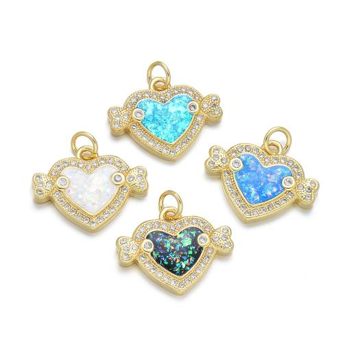 Cubic Zirconia Micro Pave Brass Pendant, with Opal, Heart, plated, DIY & micro pave cubic zirconia 