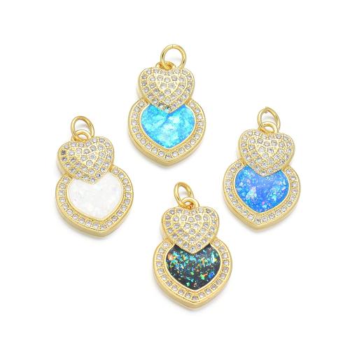 Cubic Zirconia Micro Pave Brass Pendant, with Opal, Heart, plated, DIY & micro pave cubic zirconia 