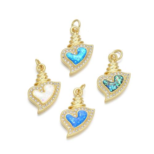 Cubic Zirconia Micro Pave Brass Pendant, with Opal, Heart, plated, DIY & micro pave cubic zirconia 