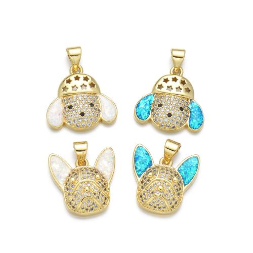 Cubic Zirconia Micro Pave Brass Pendant, with Opal, plated, DIY & micro pave cubic zirconia 