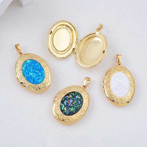 Brass Locket Pendants, with Opal, plated, DIY 