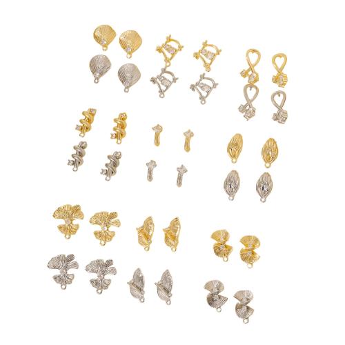 Brass Earring Stud Component, plated & micro pave cubic zirconia 