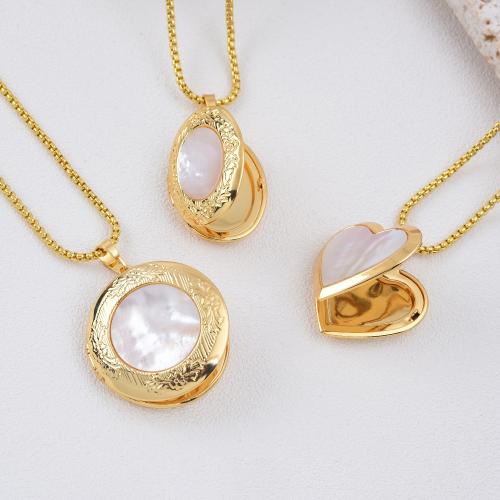 Brass Locket Pendants, with Shell, plated, DIY gold 