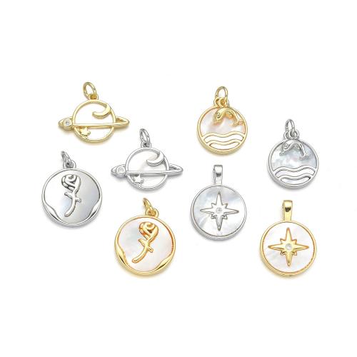 Brass Shell Pendants, with Shell, plated, DIY & micro pave cubic zirconia 