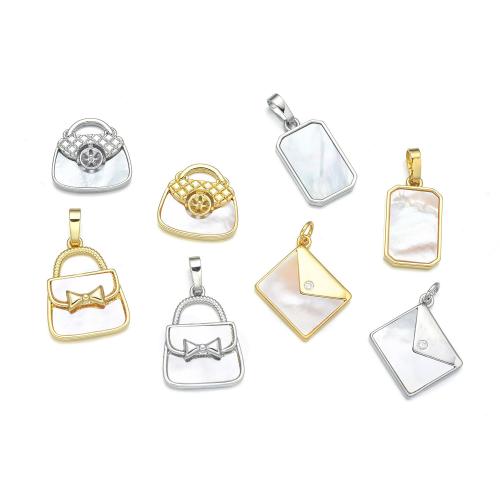 Brass Shell Pendants, with Shell, plated, DIY & micro pave cubic zirconia 