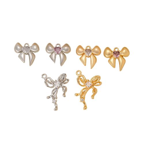 Cubic Zirconia Brass Pendants, Bowknot, plated, DIY & micro pave cubic zirconia 