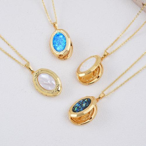 Brass Locket Pendants, with Opal & Shell, plated, DIY 