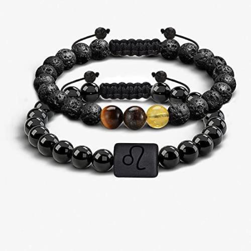 Gemstone Bracelets, Wax Cord, with Lava & Black Agate & Crystal, 2 pieces & Zodiac symbols jewelry & Unisex Approx 16 cm 