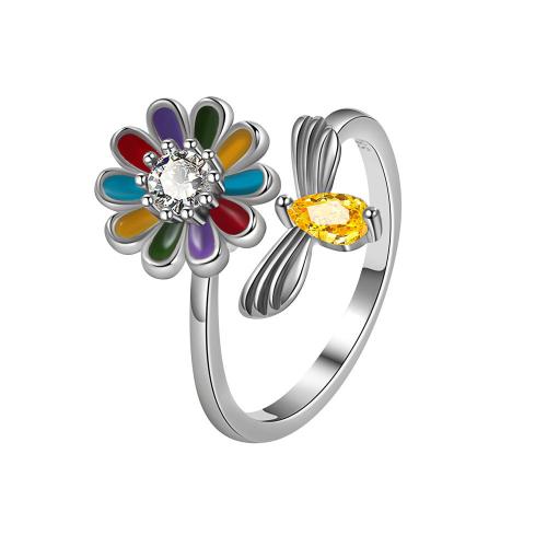 Cubic Zirconia Micro Pave Brass Finger Ring, plated, micro pave cubic zirconia & for woman & epoxy gel, platinum color 