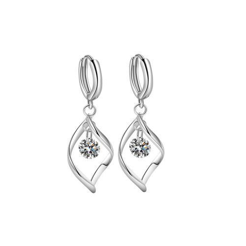 Cubic Zirconia Micro Pave Brass Earring, plated & micro pave cubic zirconia & for woman, platinum color 