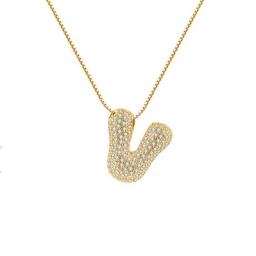 Collier en laiton cubique Zircon Micro Pave, Placage, lettres sont de A à Z & styles différents pour le choix & pavé de micro zircon & pour femme, doré, Vendu par PC