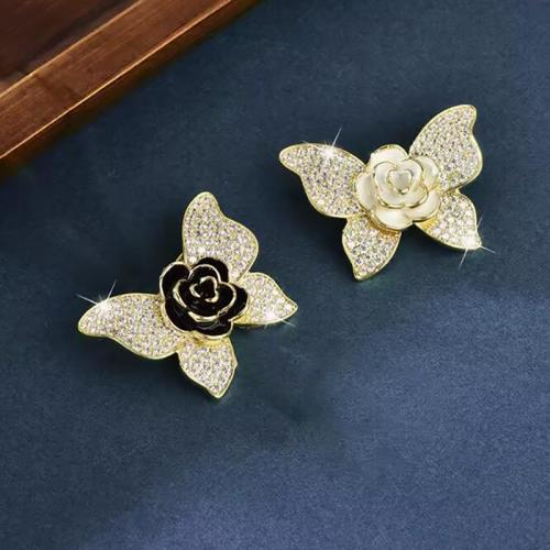 Zinc Alloy Jewelry Brooch, plated, for woman & enamel & with rhinestone 