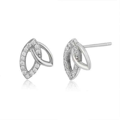 Pendiente de plata cubic zirconia Micro Pave Sterling, Plata de ley 925, Hoja, Joyería & micro arcilla de zirconia cúbica & para mujer, 9.3mm, Vendido por Par