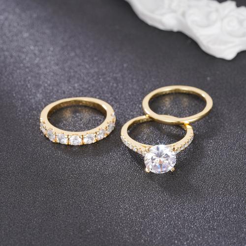 Ensemble d'anneau de laiton, trois pièces & normes différentes pour le choix & pavé de micro zircon & pour femme, Vendu par fixé