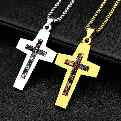 Stainless Steel Jewelry Necklace, 304 Stainless Steel, Cross, fashion jewelry & Unisex & with rhinestone Approx 60 cm 