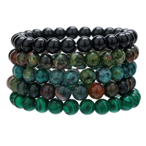 Gemstone Bracelets, Synthetic Gemstone, Round, 5 pieces & fashion jewelry & for man, mixed colors, 8mm Approx 18-19 cm 