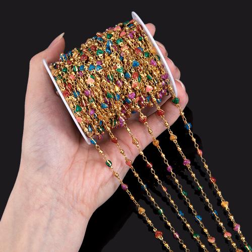 Stainless Steel Chain Jewelry, 304 Stainless Steel, Heart, Vacuum Ion Plating, DIY & enamel, multi-colored 