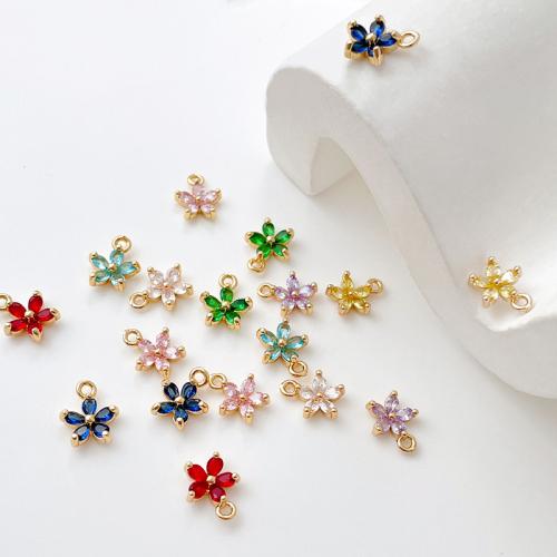 Cubic Zirconia Brass Pendants, Flower, gold color plated, DIY & micro pave cubic zirconia 