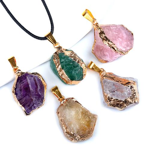 Gemstone Necklaces, Natural Stone, with Wax Cord, gold color plated, fashion jewelry 