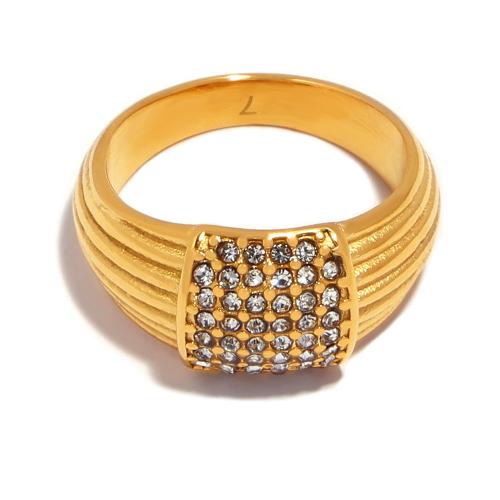 Titanium Steel Finger Ring, plated, Unisex & with rhinestone, gold 