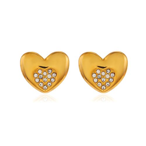 Stainless Steel Cubic Zirconia Stud Earring, 304 Stainless Steel, Heart, fashion jewelry & micro pave cubic zirconia & for woman, gold 