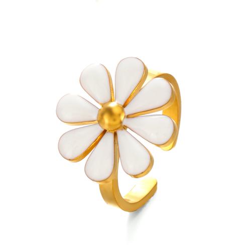 Enamel Stainless Steel Finger Ring, 304 Stainless Steel, Flower, 18K gold plated, fashion jewelry & for woman 