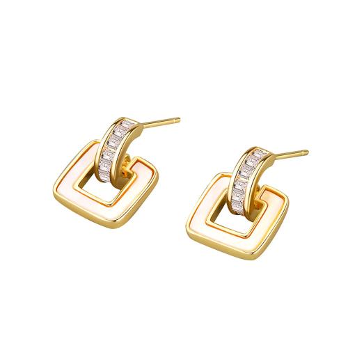 Cubic Zirconia Micro Pave Brass Earring, with Pearl Oyster, plated, micro pave cubic zirconia & for woman 